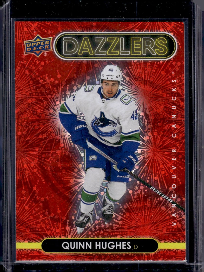Quinn Hughes Dazzlers Red 2021-22 Upper Deck #DZ-95 Canucks, Minnesota Wild: Sports Cards, NHL Trading Cards, Rookie Hockey Cards, Stanley Cup, Hockyey Memorabilia Cards, Upper Deck Hockey Hards, Sports Cards for Sale Near Me, Hockey Cards for Sale Near Me, Vintage Hockey Card