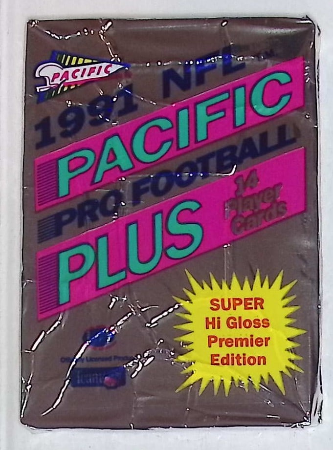 1991 Pacific Plus Premier Edition Football Retail Box Wax Pack - Super Hi Gloss!: Pacific Football NFL Trading & Sports Cards, Brett Favre Rookie Card, John Elway, Bo Jackson, Jerry Rice, Dan Marino, Deion Sanders, Old Sports Cards for Sale Near Me, Vintage Valuable Auction Commemo