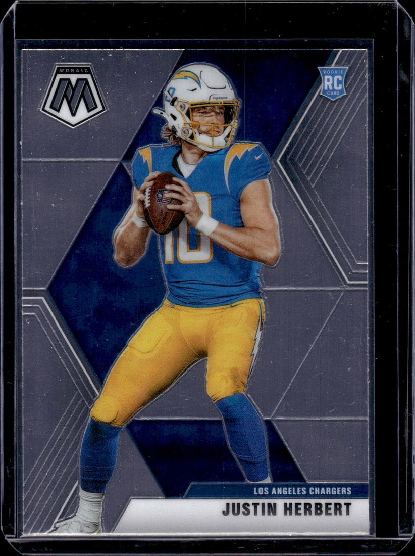 Justin Herbert Rookie Card 2020 Panini Mosaic #204 Los Angeles Chargers: Panini Select, Prizm, Mosaic, Contenders, Zenith, Phoenix, Illusions, Absolute, Rookie NFL Sports Trading Cards, SP, SSP, Cards, Football Cards for Sale Near Me, Superbowl & Hall of Fame Player Cards,