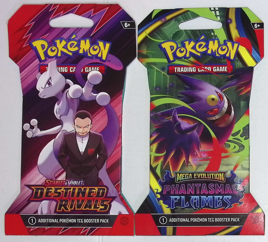 2 COUNT: 1 - 2025 Pokemon Destined Rivals Booster Pack & 1 - 2025 Phantasmal Flames Booster Pack: Pokemon Trading Card Game Cards, Charizard, Pikachu, Mewto, EX, Referse Holo, Holo Rare Cards, Secret Rare Cards, Full Art Cards, Evee, 3 Stars Ultra Rare Cards, Double Rare, Illustration Rare, Specia