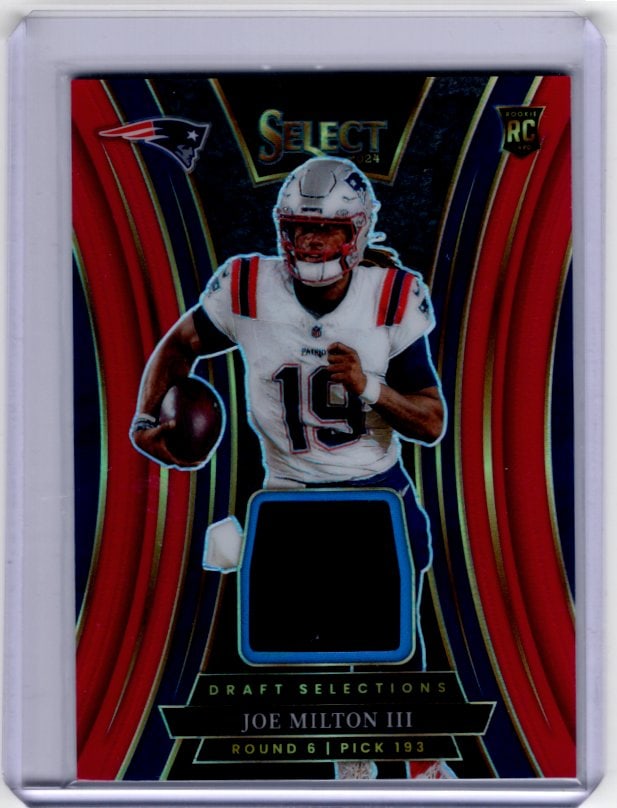 Joe Milton Red Prizm Rookie Patch 2024 Select #DSM-JMN Patriots, Cowboys (1 of 2)