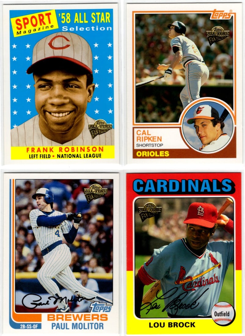 Lot of 4 2004 Topps All-Time Fan Favorites Reprints. Robinson, Ripken, Molitor, Brock (1 of 2)