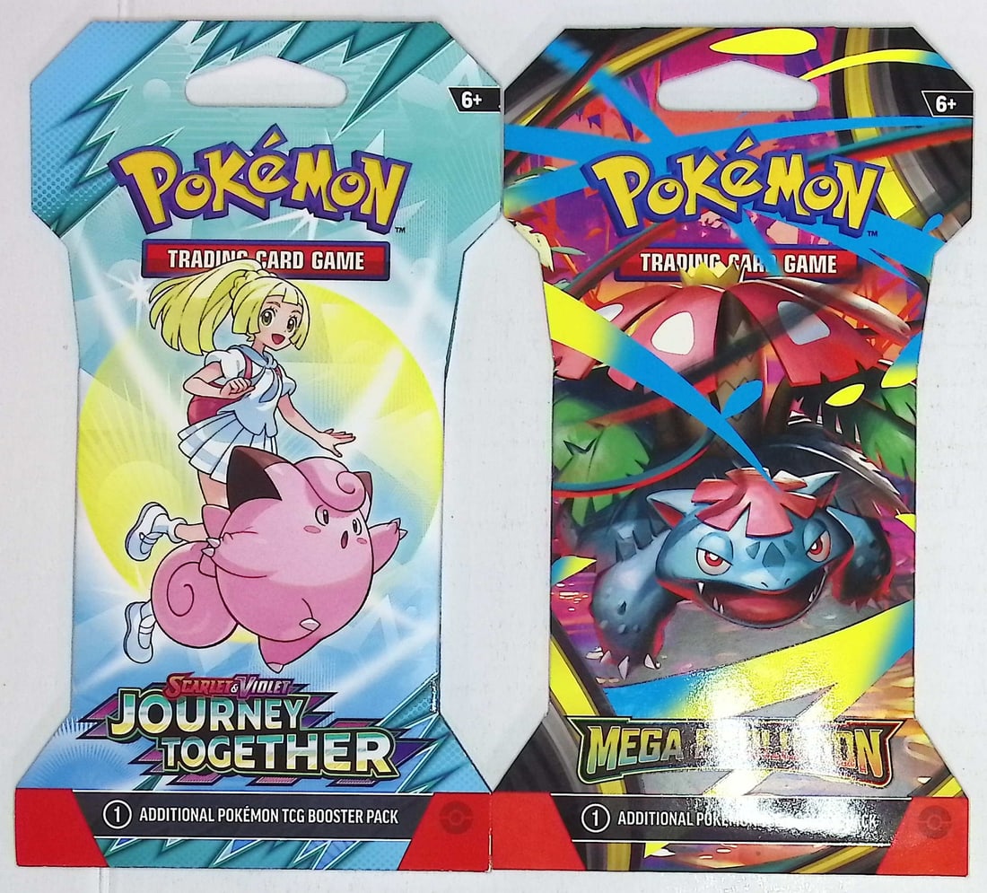 2 COUNT: 1 - 2025 Pokemon Journey Together Booster Pack & 1 - 2025 Mega Evolutions Booster Pack: Pokemon Trading Card Game Cards, Charizard, Pikachu, Mewto, EX, Referse Holo, Holo Rare Cards, Secret Rare Cards, Full Art Cards, Evee, 3 Stars Ultra Rare Cards, Double Rare, Illustration Rare, Specia