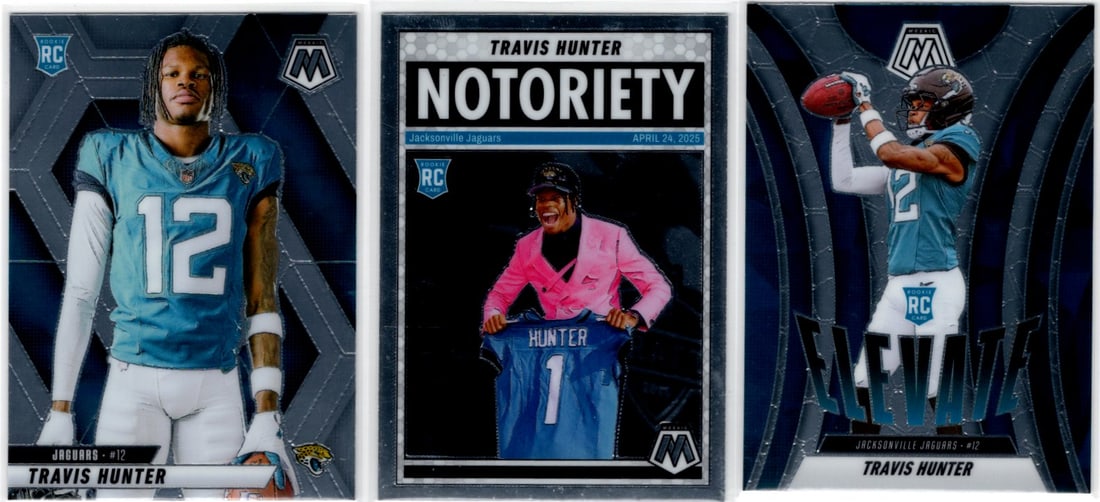 Lot of 3 Travis Hunter Rookies Cards 2025 Mosaic. All Different, See Pictures: Panini Select, Prizm, Mosaic, Contenders, Zenith, Phoenix, Illusions, Absolute, Rookie NFL Sports Trading Cards, SP, SSP, Cards, Football Cards for Sale Near Me, Superbowl & Hall of Fame Player Cards,