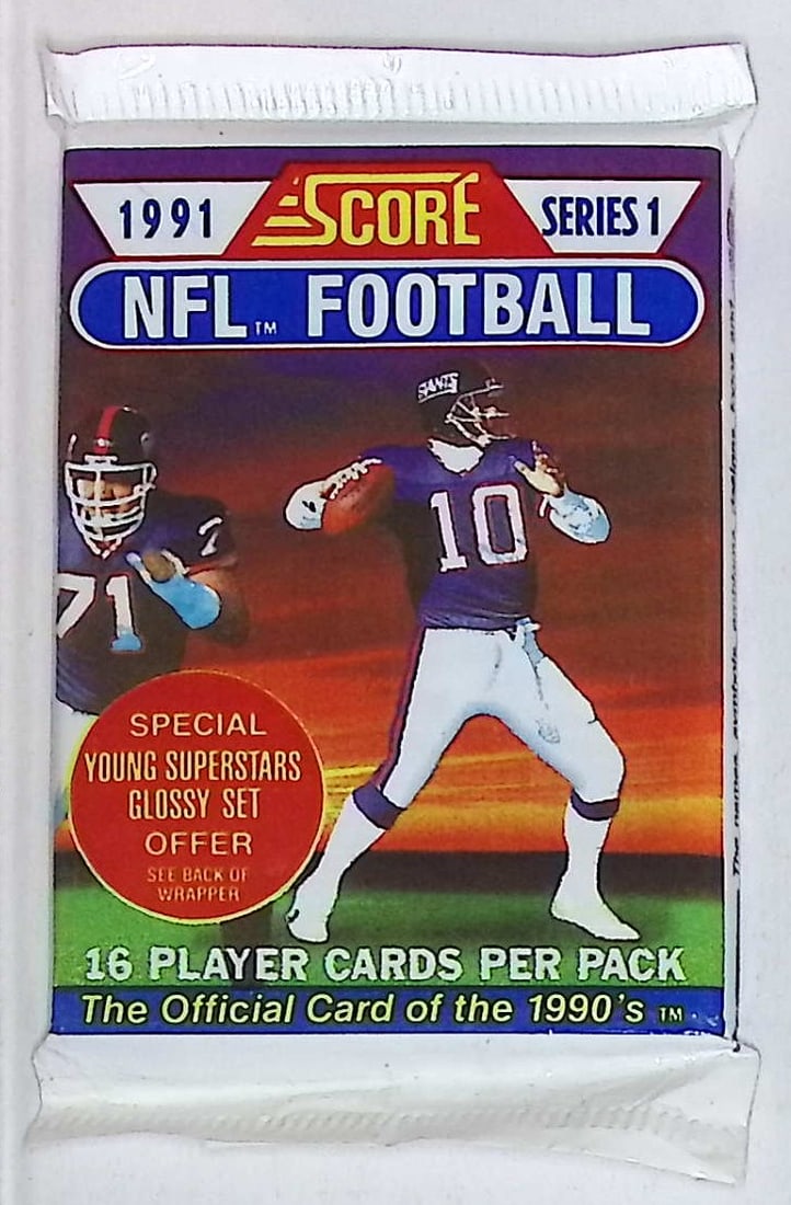 1991 Score Series 1 Vintage Football Card Retail Box Pack Sports Cards Brett Favre Rookie Card: Score Vintage Football Rookie NFL Trading & Sports Cards, Brett Favre Rookie Card, Emmitt Smith, Bo Jackson, Barry Sanders, Joe Montana, Jerry Rice, Old Sports Cards for Sale Near Me, Super Bowl & Hal