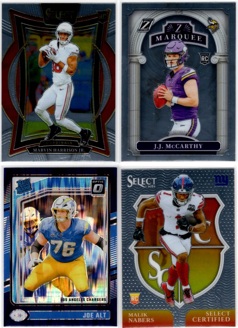 Lot of 4 NFL Rookie Cards. Harrison Jr. McCarthy, Alt Purple Shock, Nabers (1 of 2)