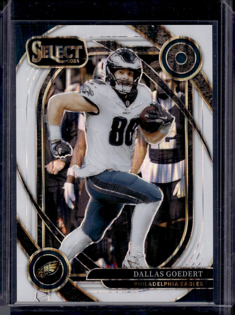 Dallas Goedert White Shock Prizm /199 2024 Select #241 Philadelphia Eagles: Panini Select, Prizm, Mosaic, Contenders, Zenith, Phoenix, Illusions, Absolute, Rookie NFL Sports Trading Cards, SP, SSP, Cards, Football Cards for Sale Near Me, Superbowl & Hall of Fame Player Cards,