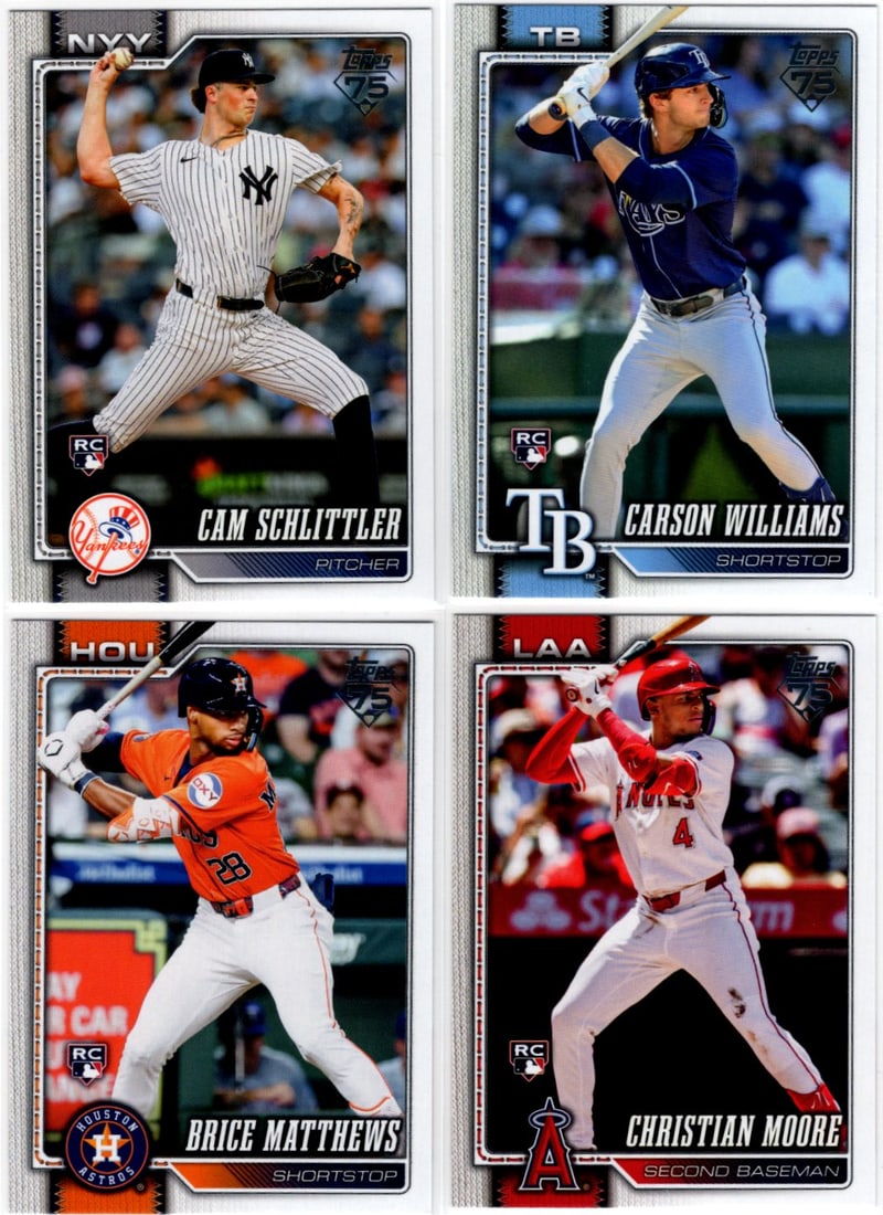 Lot of 4 2026 Topps Series 1 MLB Rookie Cards. Schlittler, Williams, Matthews, Moore (1 of 2)