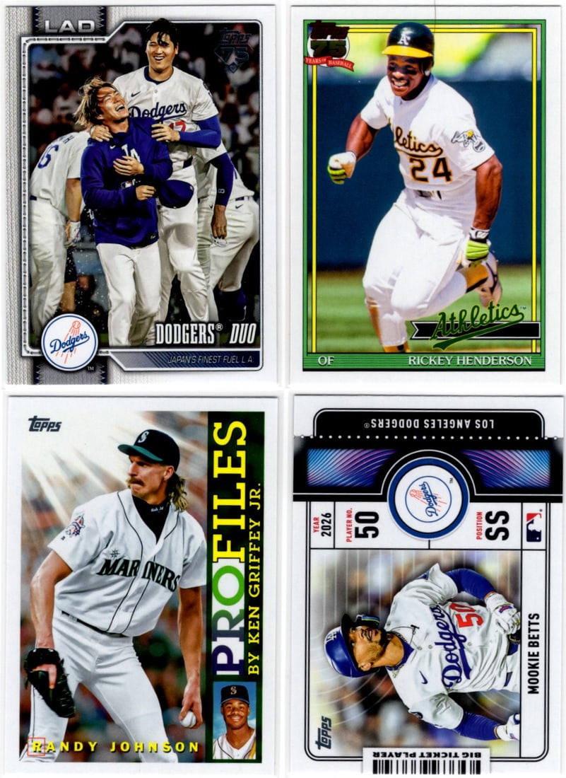 Lot of 4 2026 Topps Series 1 MLB Inserts. Dodgers Duo, Henderson, Johnson, Betts (1 of 2)