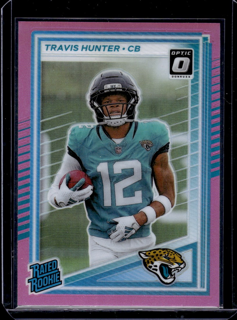 Travis Hunter Rookie Card Pink Prizm 2025 Donruss Optic Preview #301 Jaguars: Panini Select, Prizm, Mosaic, Contenders, Zenith, Phoenix, Illusions, Absolute, Rookie NFL Sports Trading Cards, SP, SSP, Cards, Football Cards for Sale Near Me, Superbowl & Hall of Fame Player Cards,
