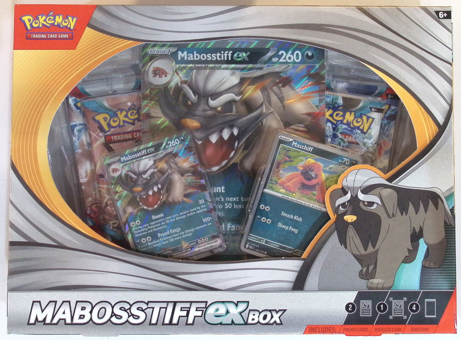 2025 Pokemon Mabosstiff ex Box: 4 Booster Packs , 1 Foil Mabosstiff Promo ex, 1 Foil Maschiff, 1 (1 of 2)