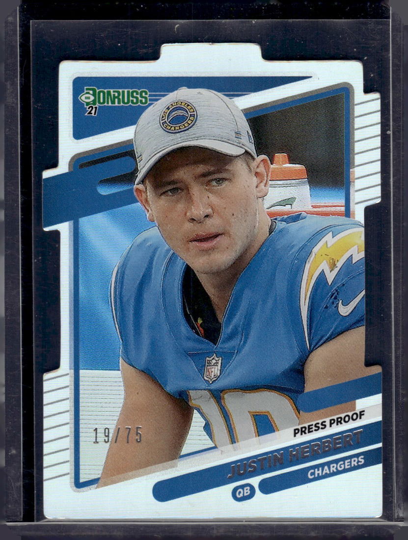 Justin Herbert Silver Press Proof Die Cut /75 2021 Donruss #70 Los Angeles Chargers (1 of 2)