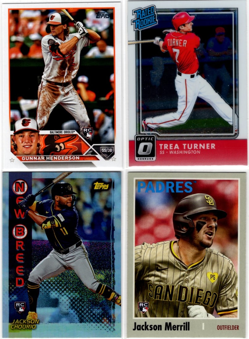 Lot of 4 MLB Rookie Cards. Gunnar Henderson, Trea Turner, Jackson Chourio, Merrill (1 of 2)