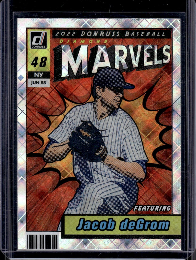 Jacob DeGrom Marvels Diamond 2022 Panini Donruss #M-6 Mets, Rangers: Panini Baseball MLB Trading & Sports Cards, Sports Cards for Sale Near Me, Prizm, Mosaic, Select, SP, SSP, Auction Memorabilia Lots for Sale On Line, World Series & Hall of Fame Players
