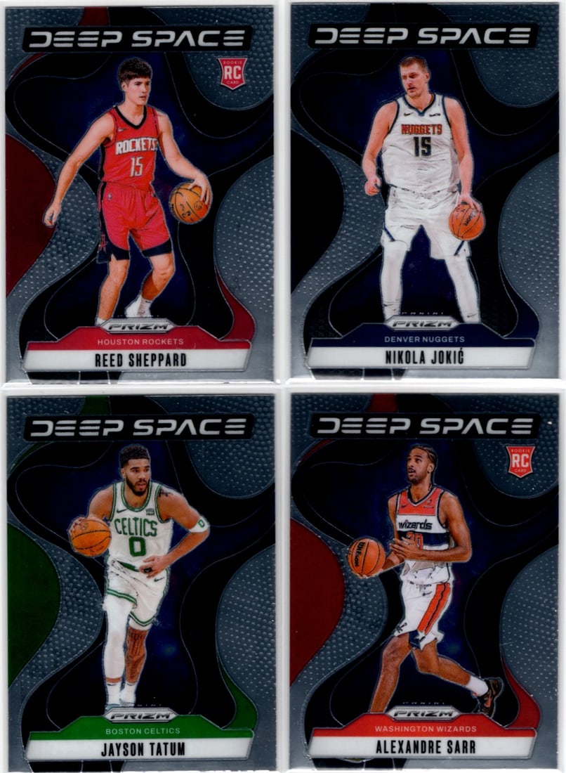 Lot of 4 2024-25 Panini Prizm Deep Space Inserts. Sheppard RC, Jokic, Tatum, Sarr RC: Panini Select, Prizm, Mosaic, Contenders, Revolution, Phoenix, NBA Hoops, Rookie NFL Sports Trading Cards, Silver, SP, SSP, Wave Prizms, Numbered Cards, Basketball sports Cards for Sale Near Me, NBA C