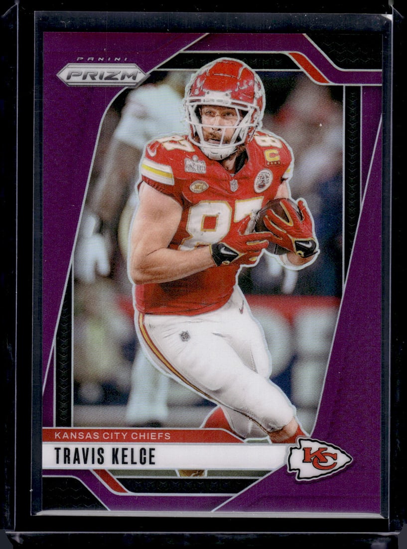 Travis Kelce Purple Prizm /125 2024 Panini Prizm #140 Kansas City Chiefs: Panini Select, Prizm, Mosaic, Contenders, Zenith, Phoenix, Illusions, Absolute, Rookie NFL Sports Trading Cards, SP, SSP, Cards, Football Cards for Sale Near Me, Superbowl & Hall of Fame Player Cards,