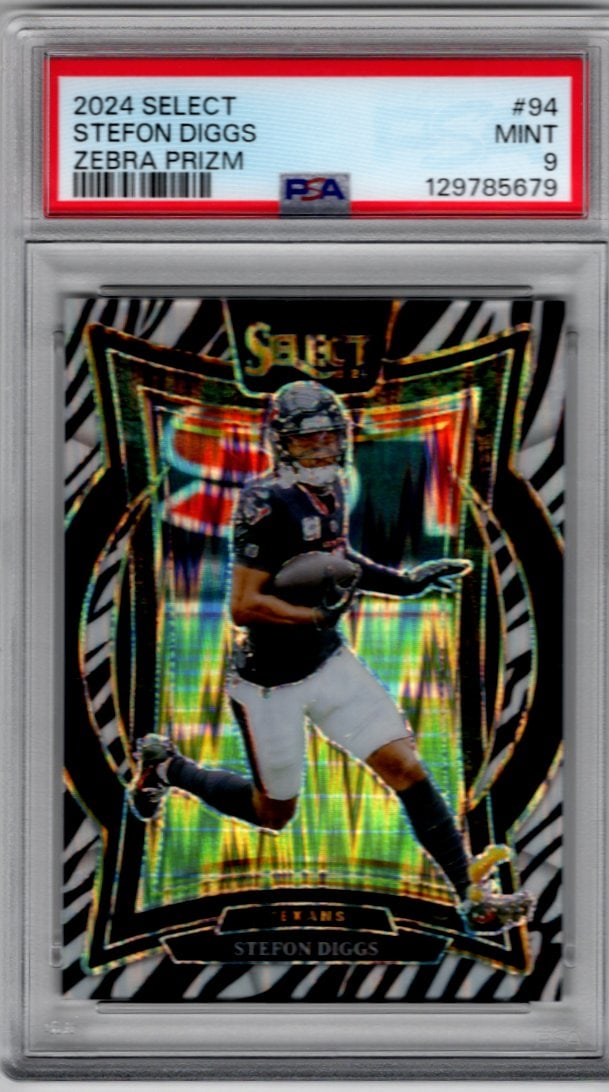 Stefon Diggs Zebra Prizm SSP Case Hit 2024 Select #94 PSA 9 Texans, Patriots (1 of 2)
