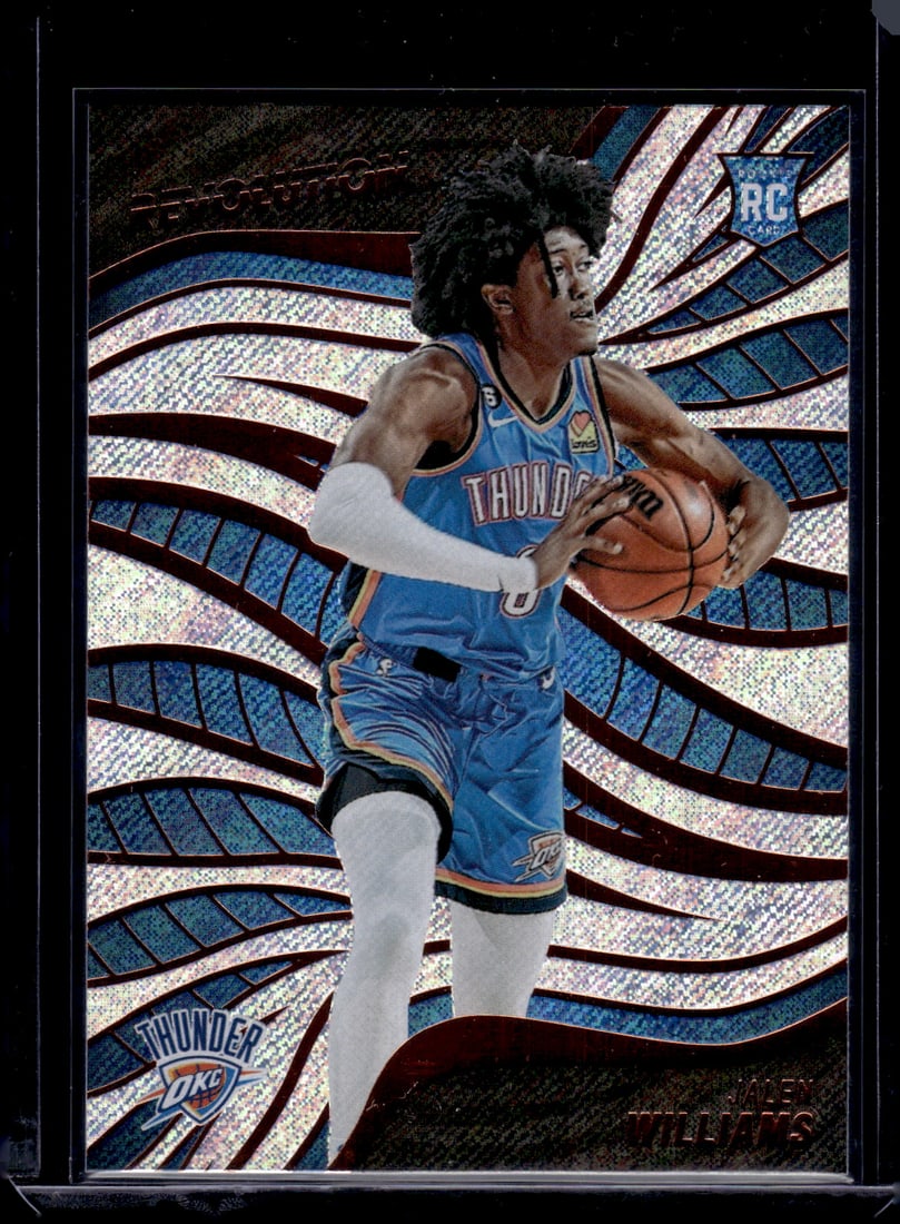 Jalen Williams Rookie Card 2022-23 Panini Revolution #124 Oklahome City Thunder: Panini Select, Prizm, Mosaic, Contenders, Revolution, Phoenix, NBA Hoops, Rookie NFL Sports Trading Cards, Silver, SP, SSP, Wave Prizms, Numbered Cards, Basketball sports Cards for Sale Near Me, NBA C