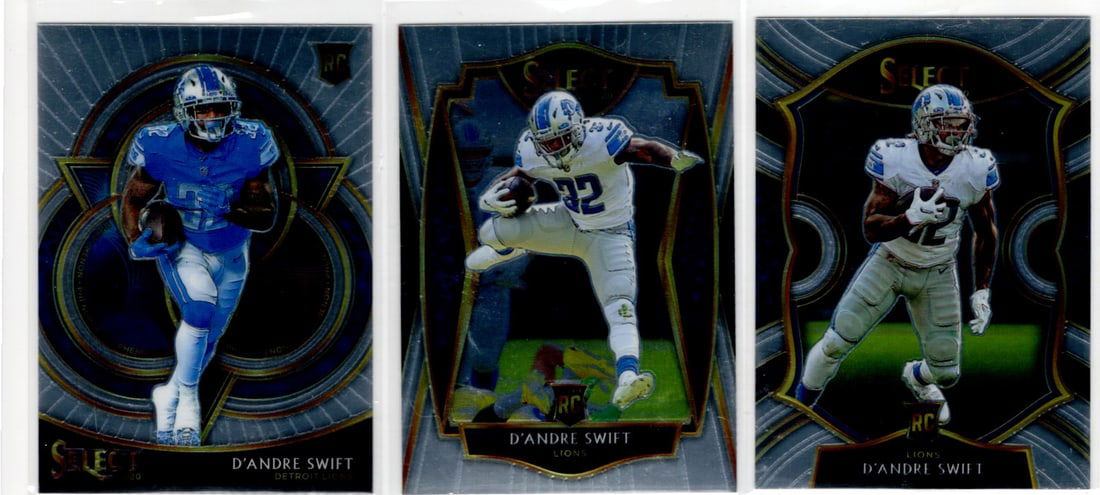 Lot of 3 D'andre Swift Rookie Cards 2020 Select. All Different, See Pictures: Panini Select, Prizm, Mosaic, Contenders, Zenith, Phoenix, Illusions, Absolute, Rookie NFL Sports Trading Cards, SP, SSP, Cards, Football Cards for Sale Near Me, Superbowl & Hall of Fame Player Cards,