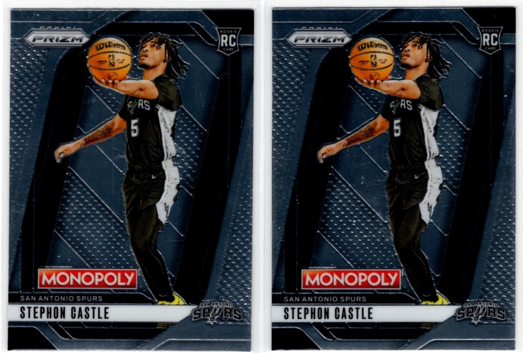 Lot of 2 Stephon Castle Rookie Cards 2024-25 Prizm Monopoly #75 San Antonio Spurs: Panini Select, Prizm, Mosaic, Contenders, Revolution, Phoenix, NBA Hoops, Rookie NFL Sports Trading Cards, Silver, SP, SSP, Wave Prizms, Numbered Cards, Basketball sports Cards for Sale Near Me, NBA C
