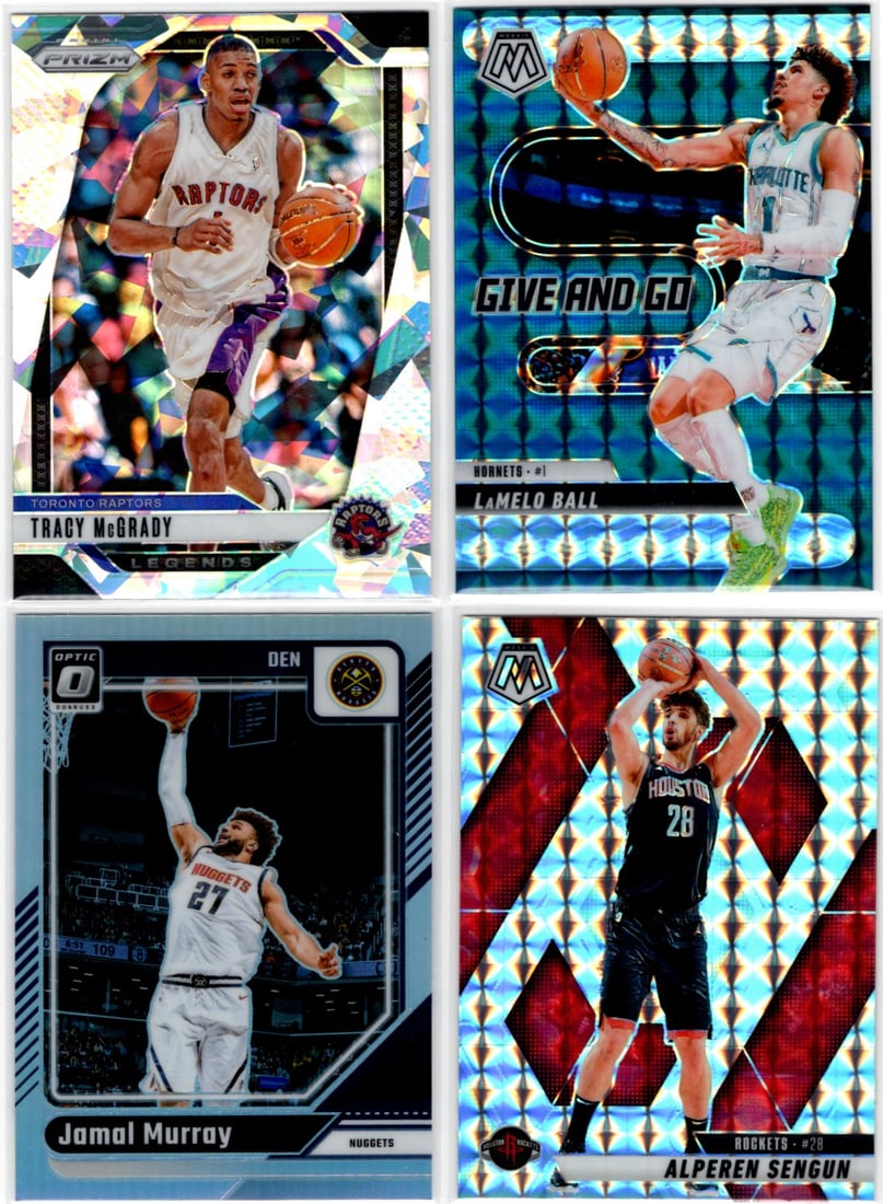 Lot of 4 NBA ALL Prizms & Cracked Ices. Tracy McGrady, Lamelo Ball, Jamal Murray, Sengun (1 of 2)