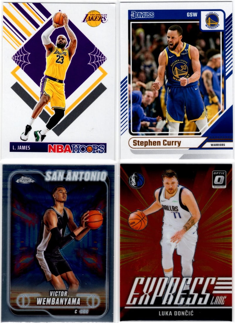 NBA Superstar Lot of 4. LeBron James, Stephen Curry, Victor Wembanyama, Luka Doncic (1 of 2)