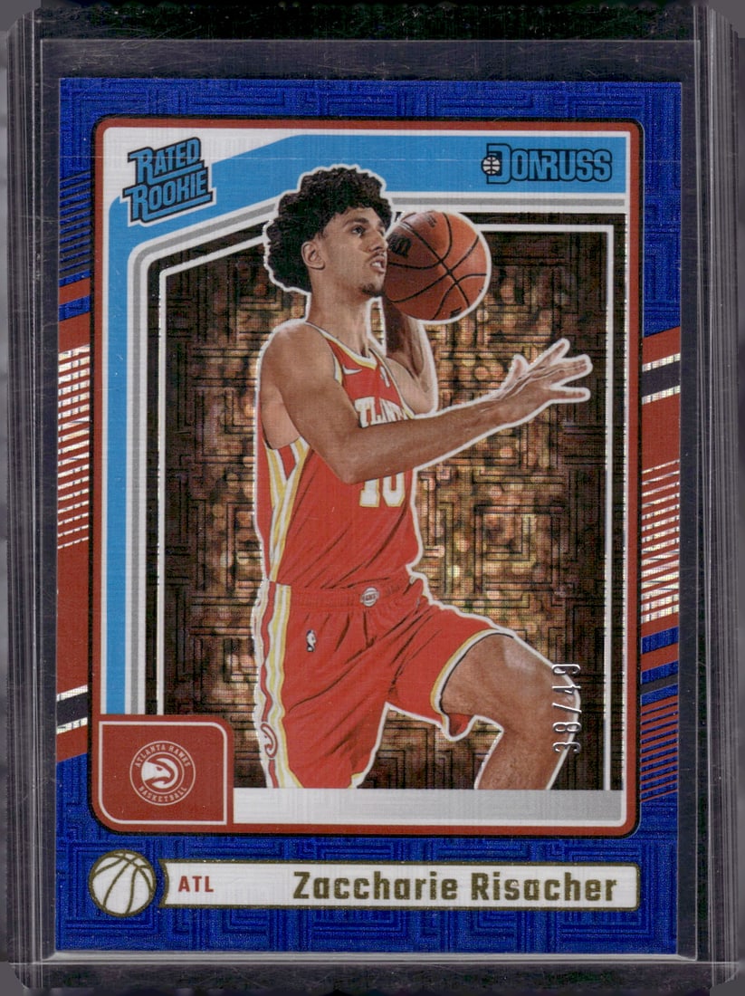 Zaccharie Risacher Rookie Card Blue Choice /49 2024-25 Donruss #219 Atlanta Hawks: Panini Select, Prizm, Mosaic, Contenders, Revolution, Phoenix, NBA Hoops, Rookie NFL Sports Trading Cards, Silver, SP, SSP, Wave Prizms, Numbered Cards, Basketball sports Cards for Sale Near Me, NBA C