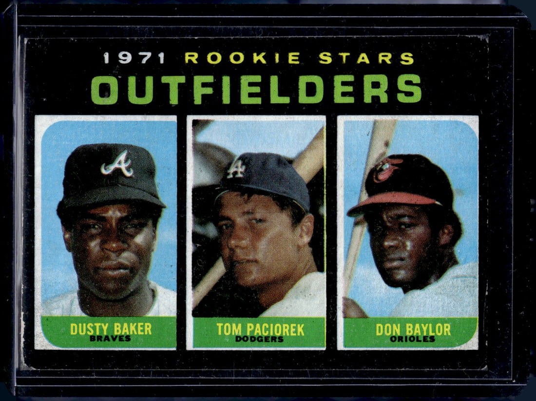 1971 Rookie Stars Outfielders Baker/Paciorek/Baylor 1971 Topps #709 Vintage: MLB Trading Cards, Baseball Cards, Topps Cards, Topps Baseball Cards, Topps Vintage Cards, Sports Cards for Sale Near Me, Vintage Sports Card, Vintage Baseball Cards, Old Baseball Cards, Old Sports Ca