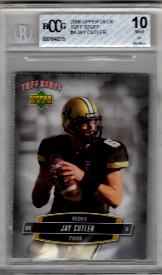 Jay Cutler Rookie Card 2006 Upper Deck Tuff Stuff #4 BCCG 10 Vanderbilt, Bears: Upper Deck Football NFL Trading Cards, Sports Cards for Sale Near Me, Hall of Fame & Super Bowl Player Cards, Auction Memorabilia Lots for Sale on Line