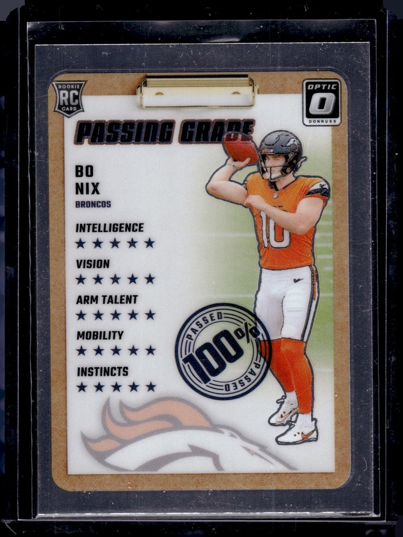 Bo Nix Rookie Card Passing Grade 2024 Donruss Optic #3 Denver Broncos: Panini Select, Prizm, Mosaic, Contenders, Zenith, Phoenix, Illusions, Absolute, Rookie NFL Sports Trading Cards, SP, SSP, Cards, Football Cards for Sale Near Me, Superbowl & Hall of Fame Player Cards,
