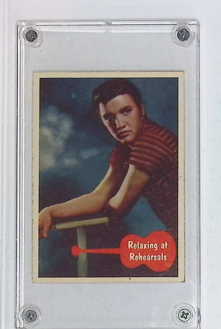 Elvis Presley Relaxing at Rehearsals Card 1956 Topps Trading Card #3, See Photos: Rock & Roll Legend, American Icon, Music Hero, Gold Records, Hall of Fame, Trading Cards & Memorabilia for Sale on Line Near Me, Music Auction