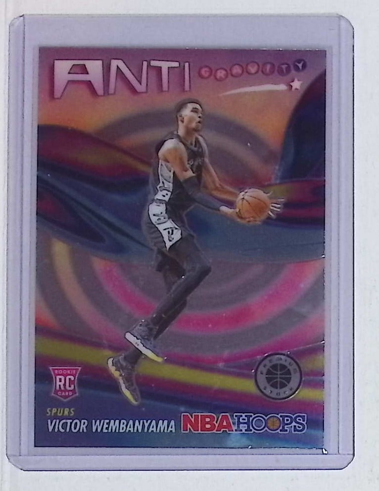 Victor Wembanyama Rookie Card Anti Gravity 2023 Panini NBA Hoops Premium Stock #5: Panini Select, Prizm, Mosaic, Contenders, Revolution, Phoenix, NBA Hoops, Rookie NFL Sports Trading Cards, Silver, SP, SSP, Wave Prizms, Numbered Cards, Basketball sports Cards for Sale Near Me, NBA C