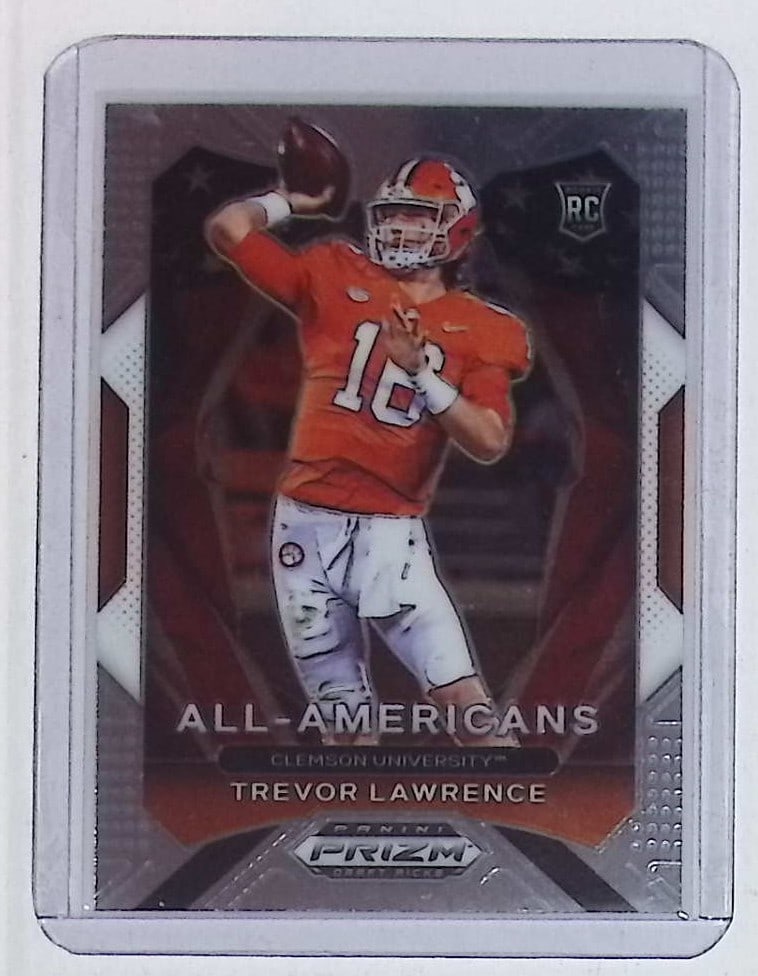 Trevor Lawrence Rookie Card 2021 Panini Prizm Draft Picks #181: Panini Select, Prizm, Mosaic, Contenders, Zenith, Phoenix, Illusions, Absolute, Rookie NFL Sports Trading Cards, SP, SSP, Cards, Football Cards for Sale Near Me, Superbowl & Hall of Fame Player Cards,