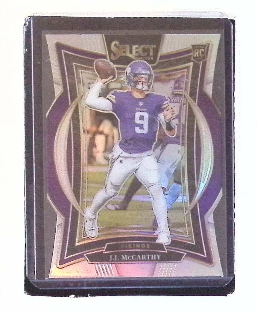 J.J. McCarthy Rookie Card Silver Die-Cut Prizm 2024 Panini Select #24: Panini Select, Prizm, Mosaic, Contenders, Zenith, Phoenix, Illusions, Absolute, Rookie NFL Sports Trading Cards, SP, SSP, Cards, Football Cards for Sale Near Me, Superbowl & Hall of Fame Player