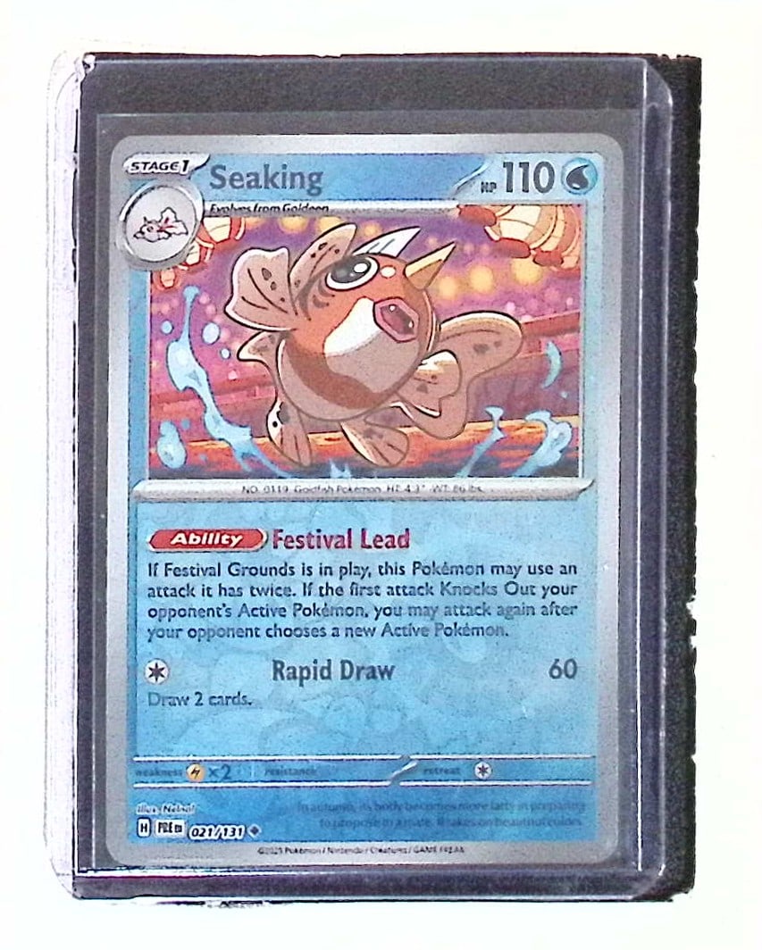Seaking Reverse Hollow Card #21/131 2025 Pokemon Prismatic Evolutions: Pokemon Trading Card Game Cards, Charizard, Pikachu, Mewtwo, Reverse Holo, Holo Rare, Secret Rare Cards, Full Art Cards, Eevee, Ultra Rare Card, Illustration Rare, Special Illustration Rare SIR