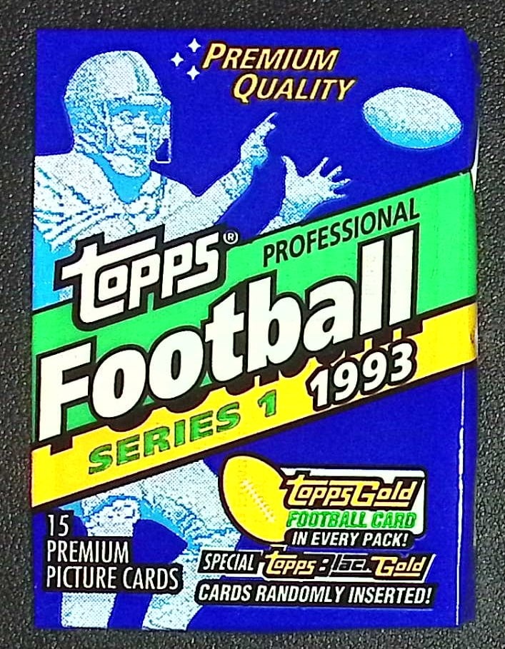 1993 Topps Football Card Retail Box Wax Pack - John Elway, Dan Marino, Joe Montana: Vintage Valuable Football NFL Trading & Sports Cards, Old Sports Cards Sold On Line, Auction Lots Sold On Line, Super Bowl and Hall of Fame Players, Dallas Cowboys, Buffalo Bills, Steelers, 49ers, Joe
