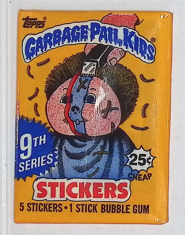 1987 Topps Vintage Garbage Pail Kids Retail Box Wax Pack - 9th Series: Sealed Packs this old have no card quality guarantees - Topps Trading Cards Sold on Line, Auction Lots for sale on line, Trading Card Stickers