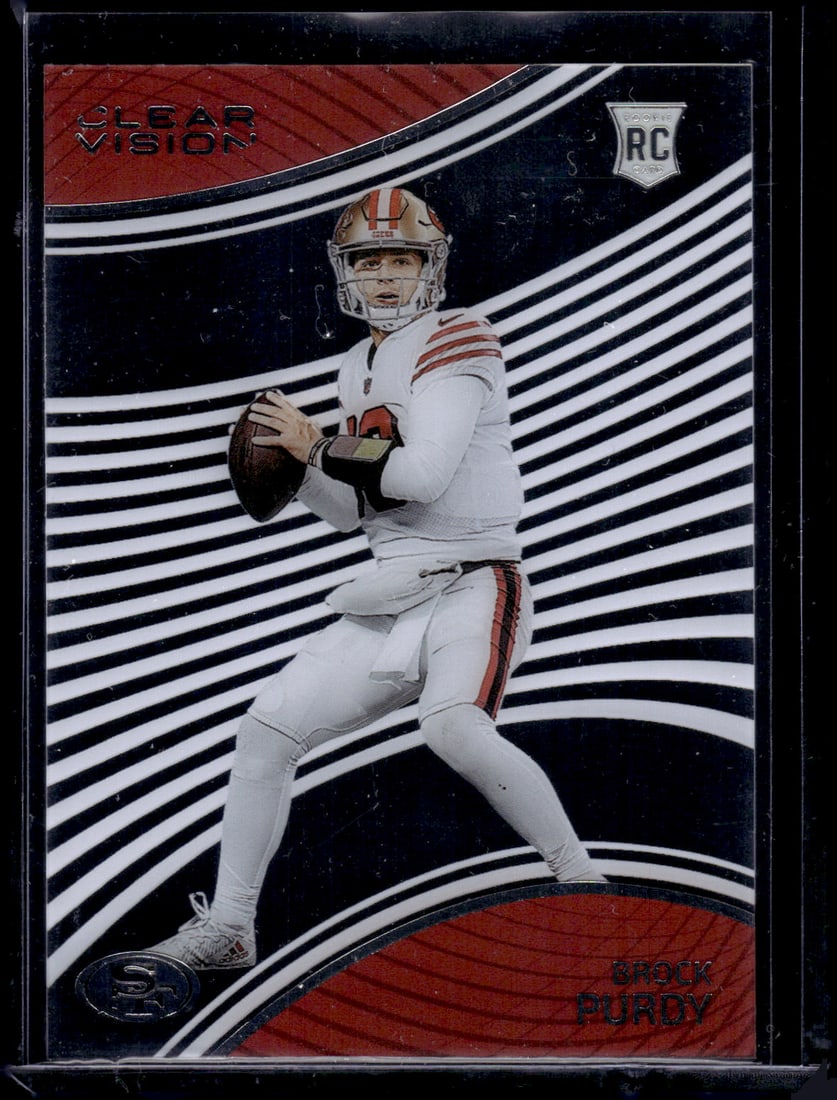 Brock Purdy Rookie Card Acetate 2022 Chronicles Clear Vision #CVR-8 49ers: Panini Select, Prizm, Mosaic, Contenders, Zenith, Phoenix, Illusions, Absolute, Rookie NFL Sports Trading Cards, SP, SSP, Cards, Football Cards for Sale Near Me, Superbowl & Hall of Fame Player Cards,