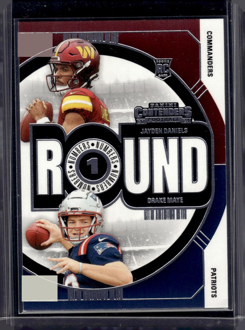 Jayden Daniels/Drake Maye Dual Rookie 2024 Panini Contenders #1: Panini Select, Prizm, Mosaic, Contenders, Zenith, Phoenix, Illusions, Absolute, Rookie NFL Sports Trading Cards, SP, SSP, Cards, Football Cards for Sale Near Me, Superbowl & Hall of Fame Player Cards,