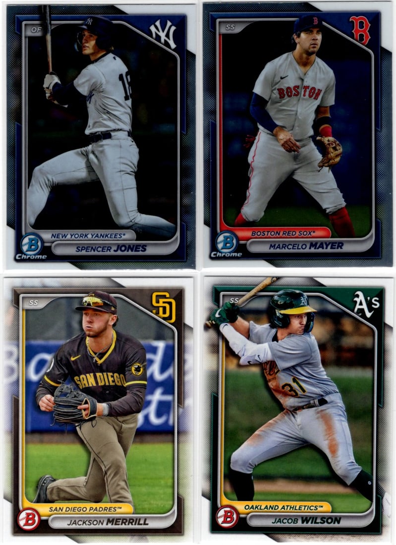 Lot of 4 2024 Bowman Chrome & Paper Prospect Cards. Jones, Mayer, Merrill, Wilson (1 of 2)