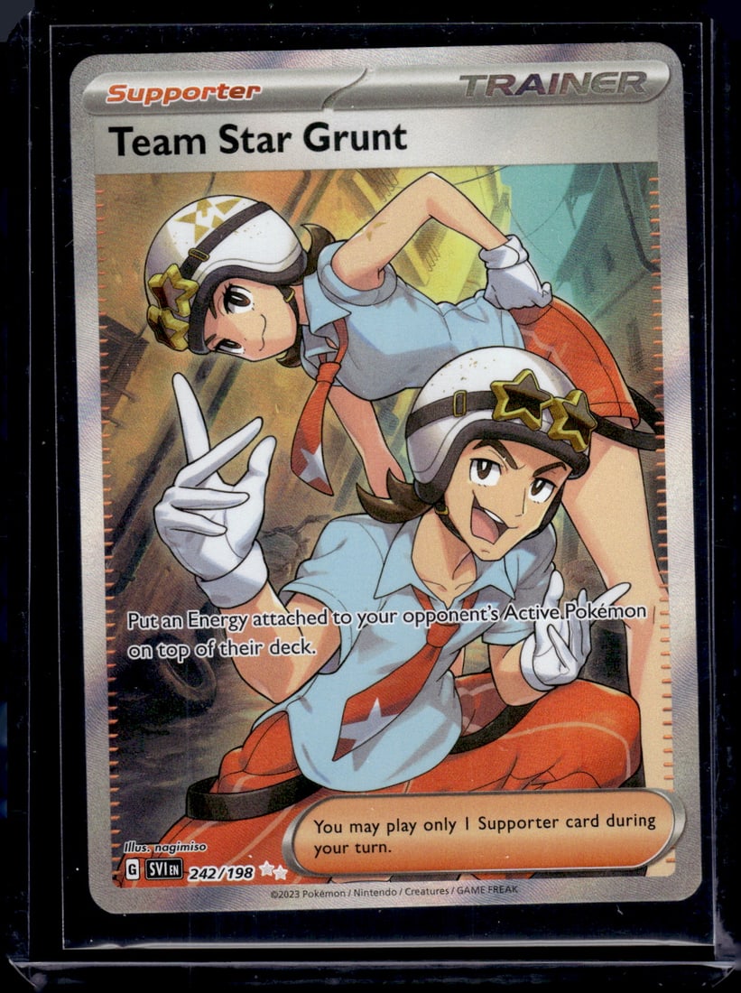2023 Pokemon Scarlet & Violet Base Set Team Star Grunt Ultra Rare Full Art #242: Pokemon Trading Card Game Cards, Charizard, Pikachu, Mewtwo, Reverse Holo, Holo Rare, Secret Rare Cards, Full Art Cards, Eevee, Ultra Rare Card, Illustration Rare, Special Illustration Rare SIR