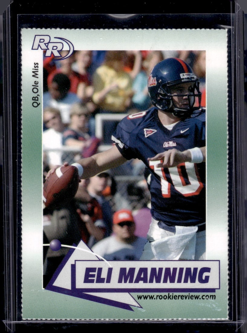 Eli Manning 2002 Rookie Review #1 Ole Miss Rebels, Giants: Panini Select, Prizm, Mosaic, Contenders, Zenith, Phoenix, Illusions, Absolute, Rookie NFL Sports Trading Cards, SP, SSP, Cards, Football Cards for Sale Near Me, Superbowl & Hall of Fame Player Cards,