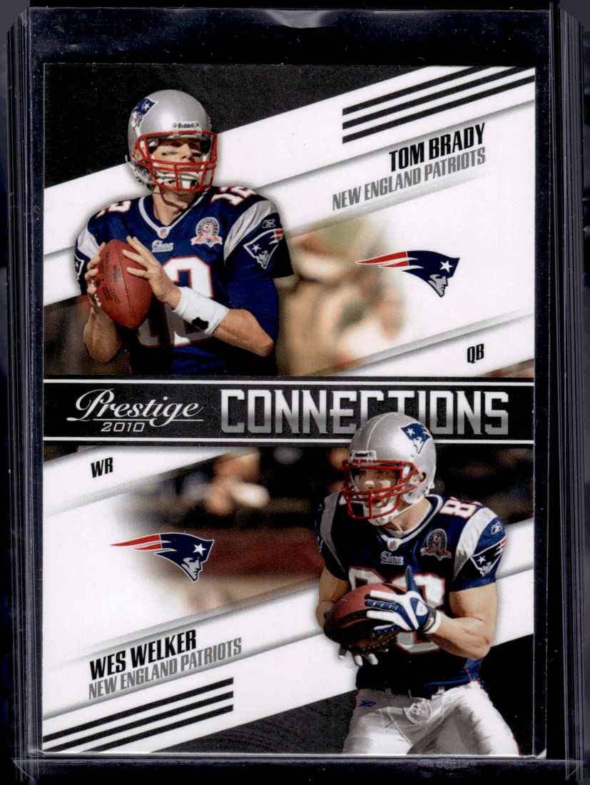 Tom Brady/Wes Welker Connections 2010 Panini Prestige #2 New England Patriots: Panini Select, Prizm, Mosaic, Contenders, Zenith, Phoenix, Illusions, Absolute, Rookie NFL Sports Trading Cards, SP, SSP, Cards, Football Cards for Sale Near Me, Superbowl & Hall of Fame Player Cards,
