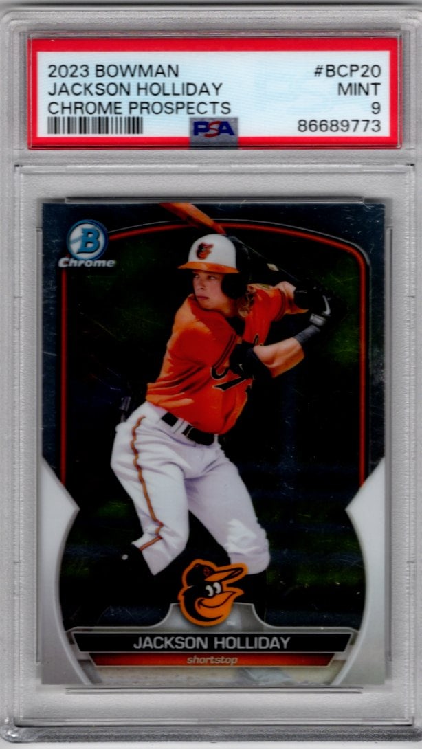 Jackson Holliday Prospects 2023 Bowman Chrome #BCP-20 PSA 9 Baltimore Orioles: Bowman Baseball MLB Trading & Sports Cards, Sports Cards for Sale Near Me, World Series & Hall of Fame Players, SP, SSP, Chrome, 1st Bowman, Auction Memorabilia Lots Sold On Line
