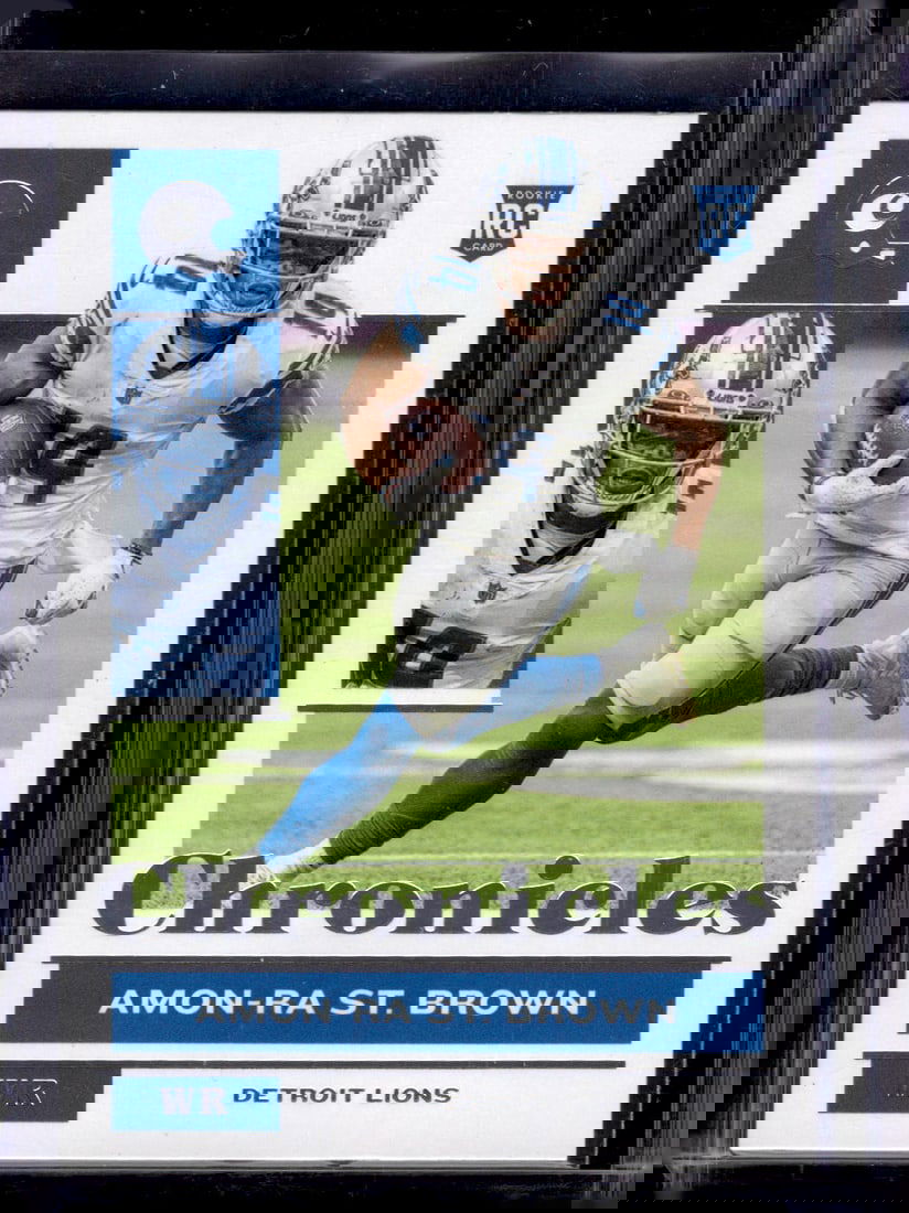Amon-Ra St. Brown Rookie Card 2021 Chronicles #33 Detroit Lions: Panini Select, Prizm, Mosaic, Contenders, Zenith, Phoenix, Illusions, Absolute, Rookie NFL Sports Trading Cards, SP, SSP, Cards, Football Cards for Sale Near Me, Superbowl & Hall of Fame Player Cards,