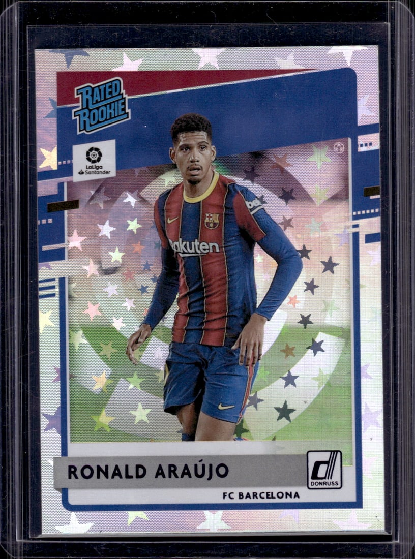 Ronald Araujo Rookie Card Purple Astro 2020-21 Chronicles Donruss Soccer #10: Panini Soccer Select, Prizm, Mosaic, Contenders, Revolution, Phoenix, FIFA World Cup, Soccer Rookie FIFA Sports Trading Cards, Silver, SP, SSP, Wave Prizms, Numbered Cards, Soccer sports Cards for Sal