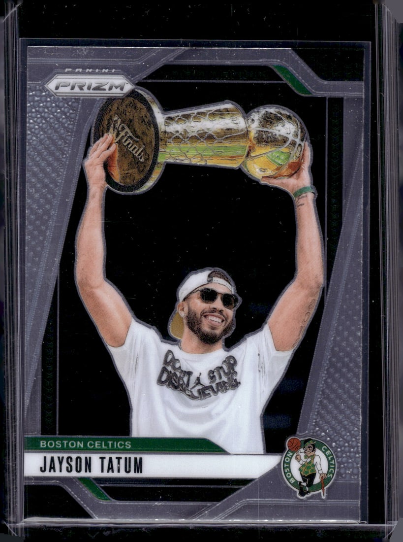 Jayson Tatum Trophy Variation SP 2024-25 Panini Prizm #103 Boston Celtics: Panini Select, Prizm, Mosaic, Contenders, Revolution, Phoenix, NBA Hoops, Rookie NFL Sports Trading Cards, Silver, SP, SSP, Wave Prizms, Numbered Cards, Basketball sports Cards for Sale Near Me, NBA C