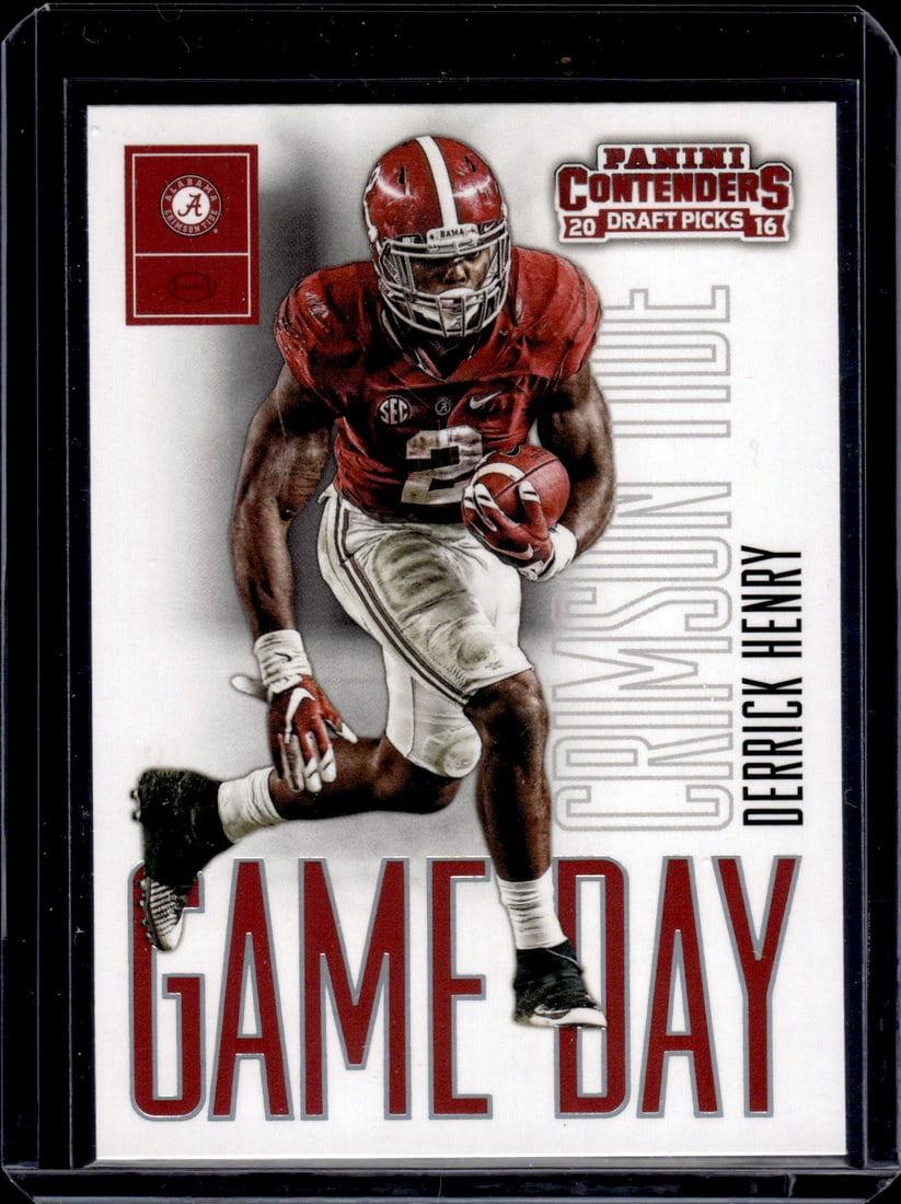 Derrick Henry Rookie Card 2016 Contenders Draft Picks #8 Alabama Crimson Tide: Panini Select, Prizm, Mosaic, Contenders, Zenith, Phoenix, Illusions, Absolute, Rookie NFL Sports Trading Cards, SP, SSP, Cards, Football Cards for Sale Near Me, Superbowl & Hall of Fame Player Cards,