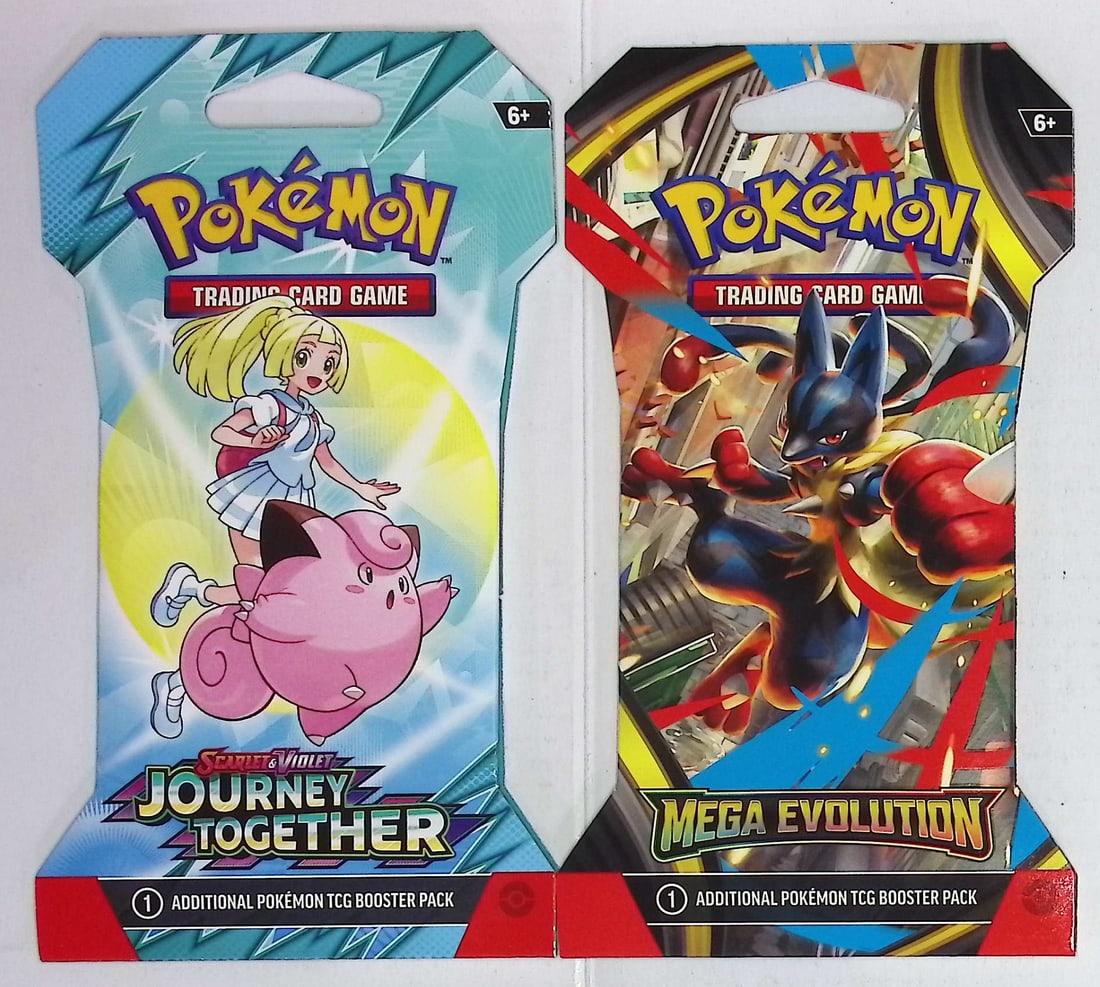 2 COUNT: 1 - 2025 Pokemon Journey Together Booster Pack & 1 - 2025 Mega Evolutions Booster Pack (1 of 1)
