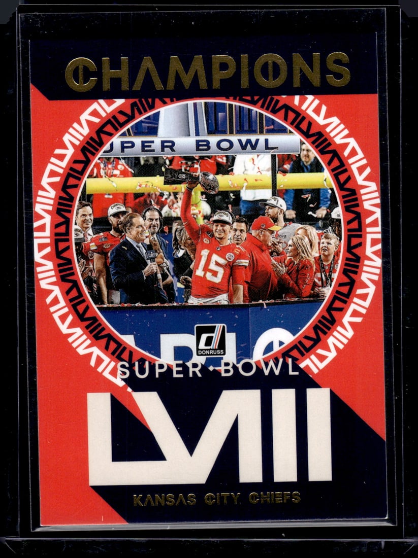 Kansas City Chiefs Champions Patrick Mahomes 2024 Donruss #750: Panini Select, Prizm, Mosaic, Contenders, Zenith, Phoenix, Illusions, Absolute, Rookie NFL Sports Trading Cards, SP, SSP, Cards, Football Cards for Sale Near Me, Superbowl & Hall of Fame Player Cards,
